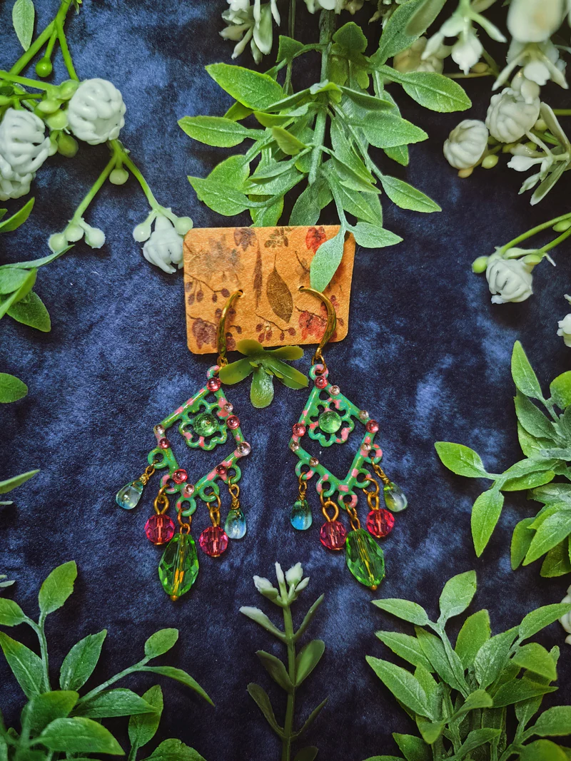 Цветочные серьги-люстры, зелёные
