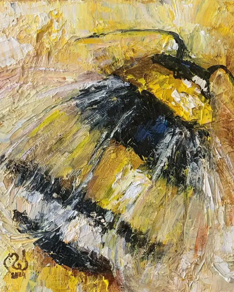 Шмель. Картина маслом 20×20 см — 20×20 см