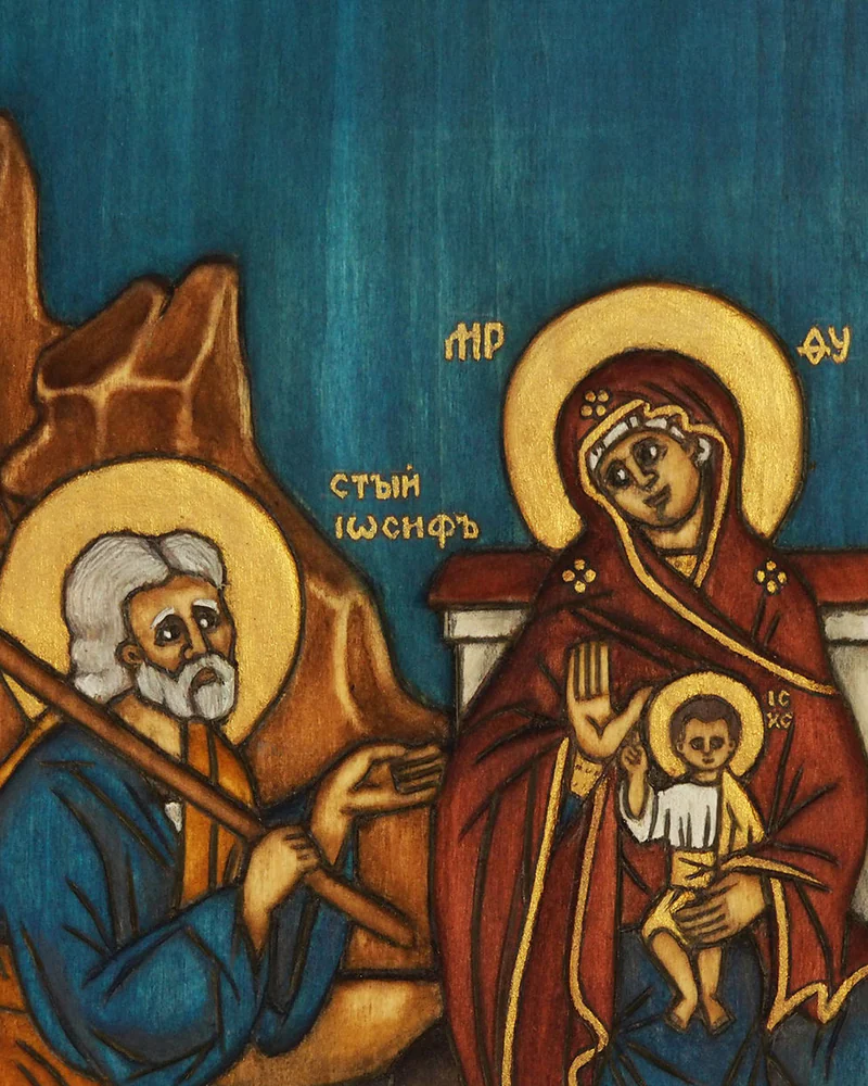 Бегство в Египет, Святое Семейство - резная православная икона