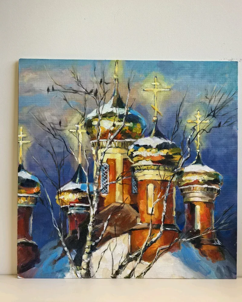Картина маслом "Колокольный звон", 40х40