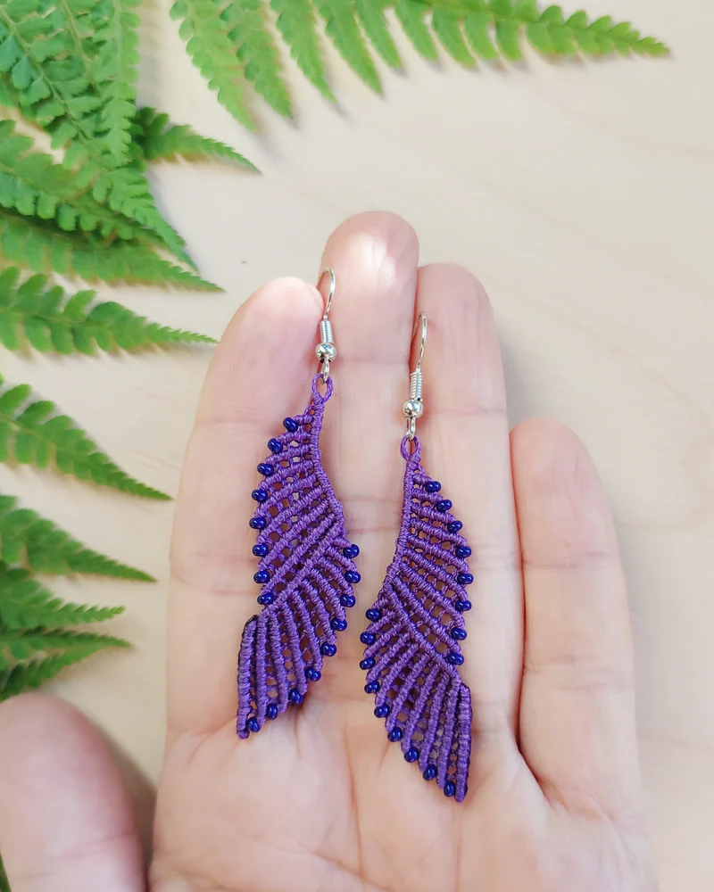 Серьги макраме «Крылья» — Фиолетовые