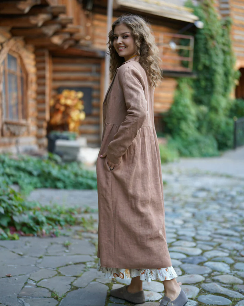 Льняное пальто на подкладке