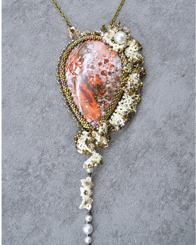 Кулон с океанической яшмой и Swarovski