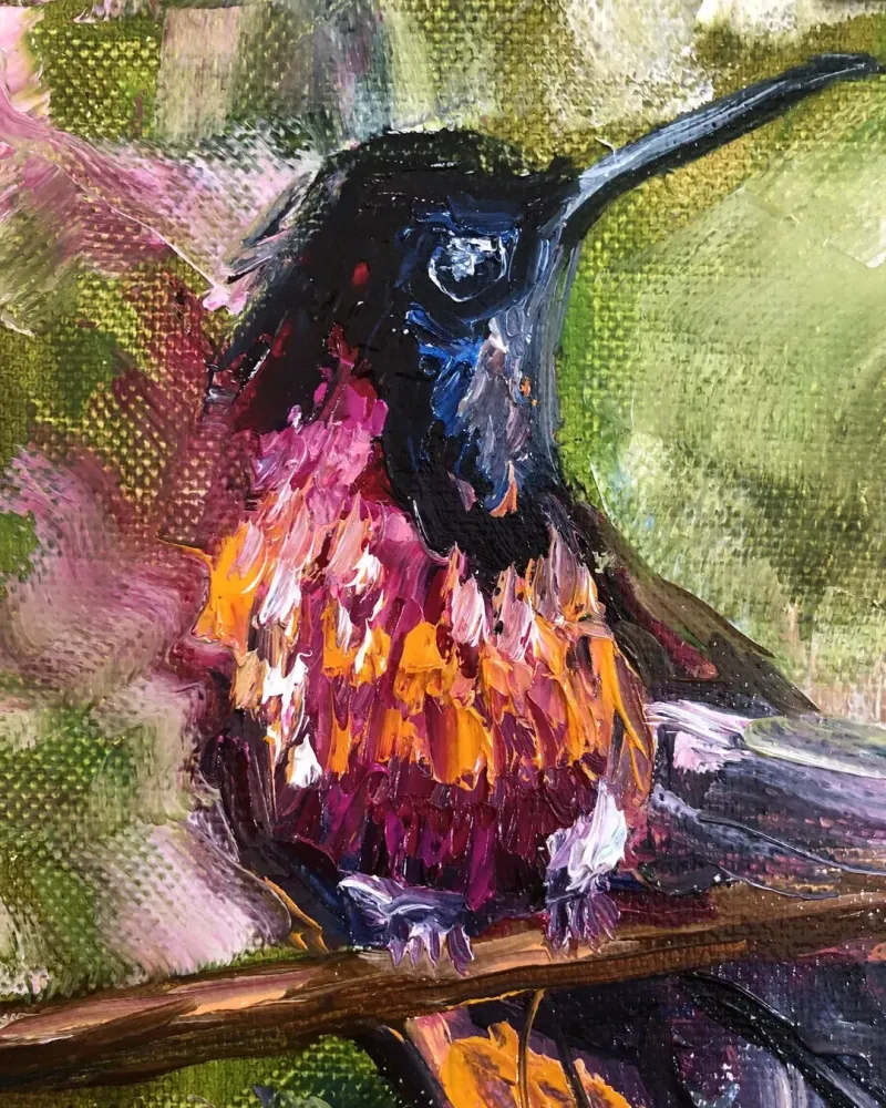 Колибри. Картина маслом 20×20 см — 20×20 см