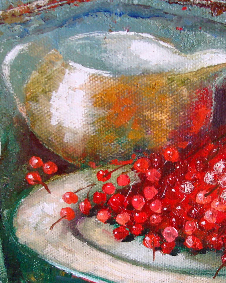Чай с калиной. Картина маслом натюрморт