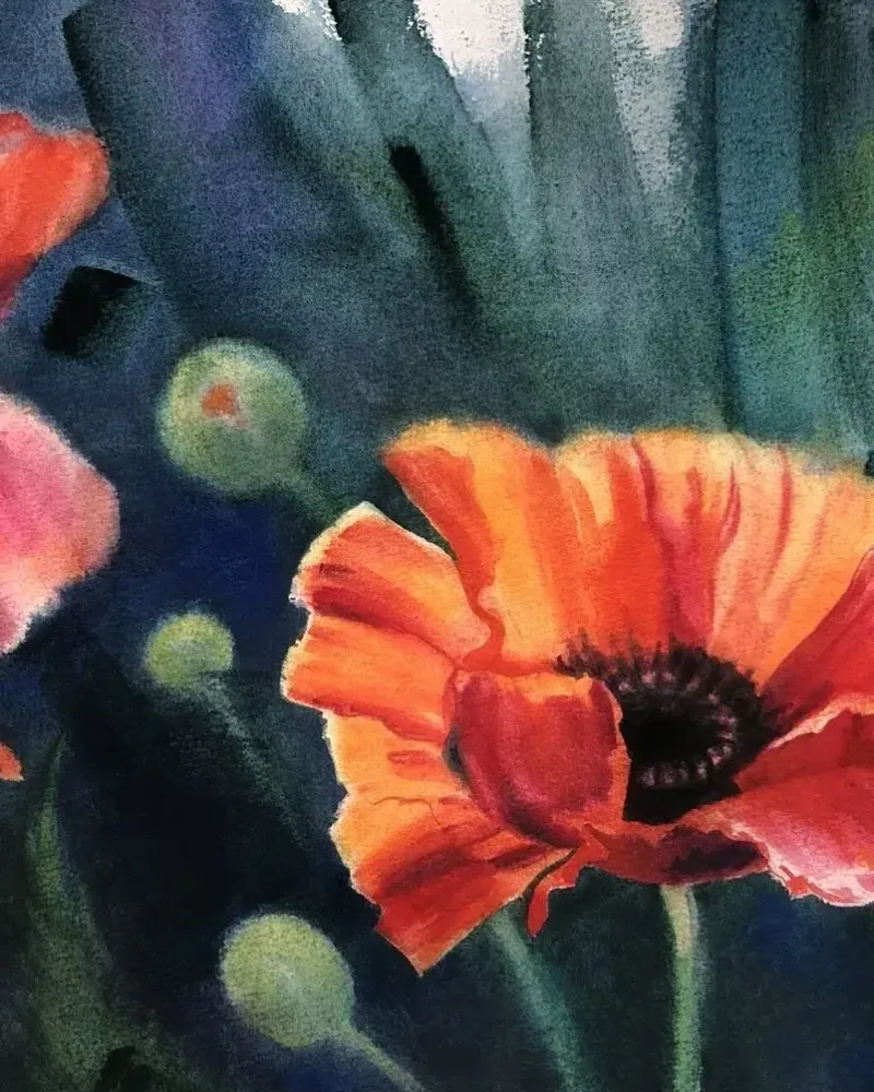 Маки. Полевые цветы акварелью — 30×40 см