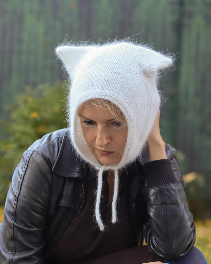 Чепчик с ушками, Коточепчик, Белый чепчик из ангоры