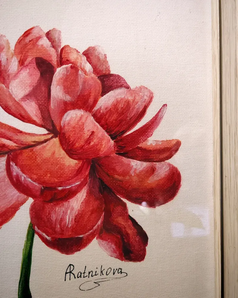 Картина акрилом «Пион» в раме — Акрил, 18×24 см