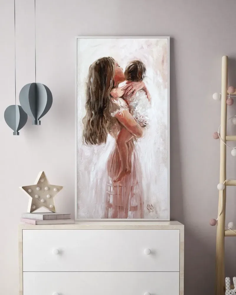 Мама с ребенком. Картина маслом 30×60 см — 30×60 см