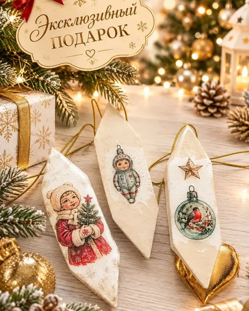 Елочная игрушка бежевый 3 шт