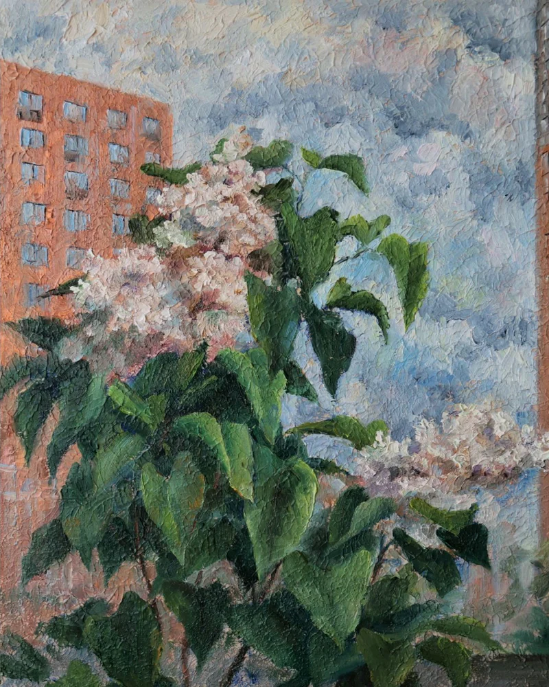 Городская сирень. Картина маслом
