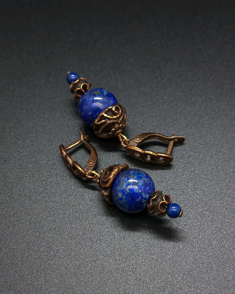 Серьги Зарина с лазуритом синий медь
