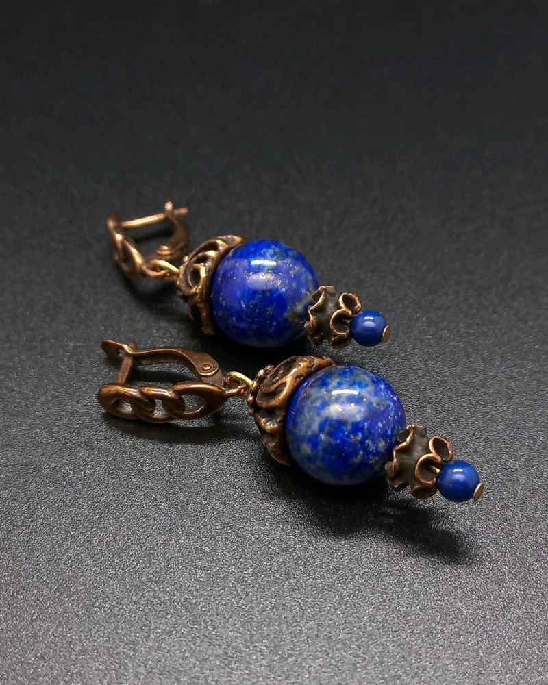 Серьги Зарина с лазуритом синий медь