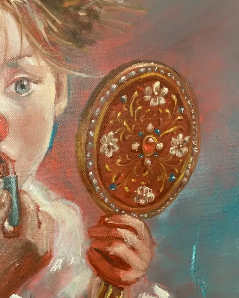 Девочка с помадой. Картина маслом 40×50 см — 40×50 см