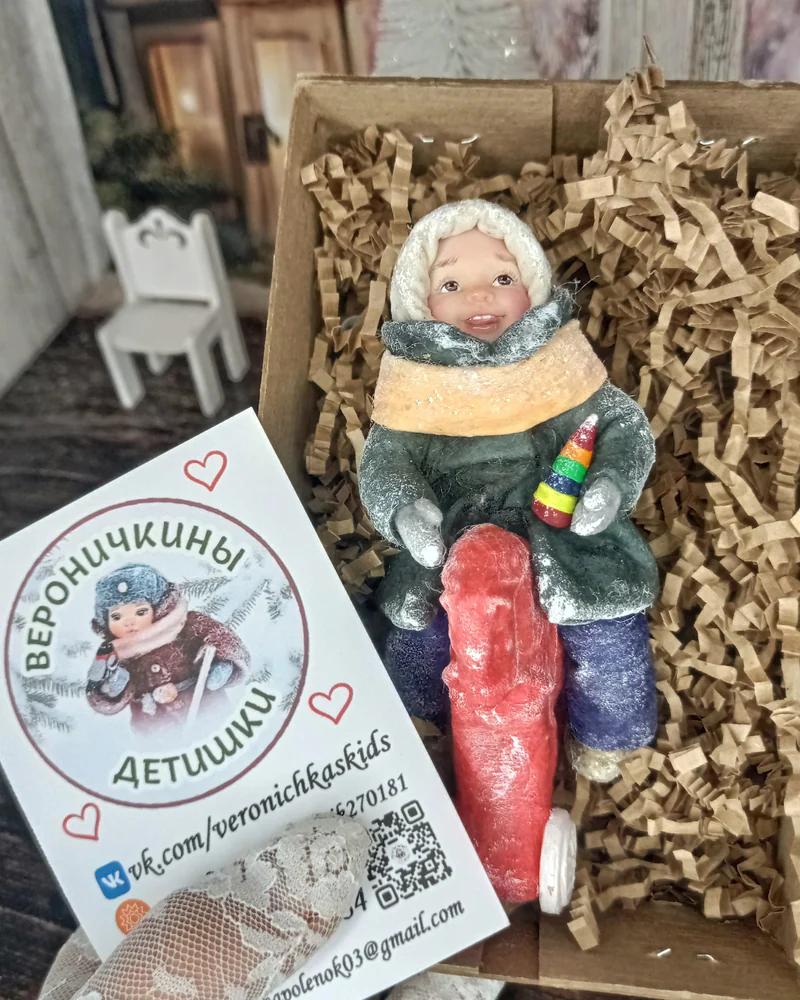 Ватная ёлочная игрушка "Мальчик на лошадке"
