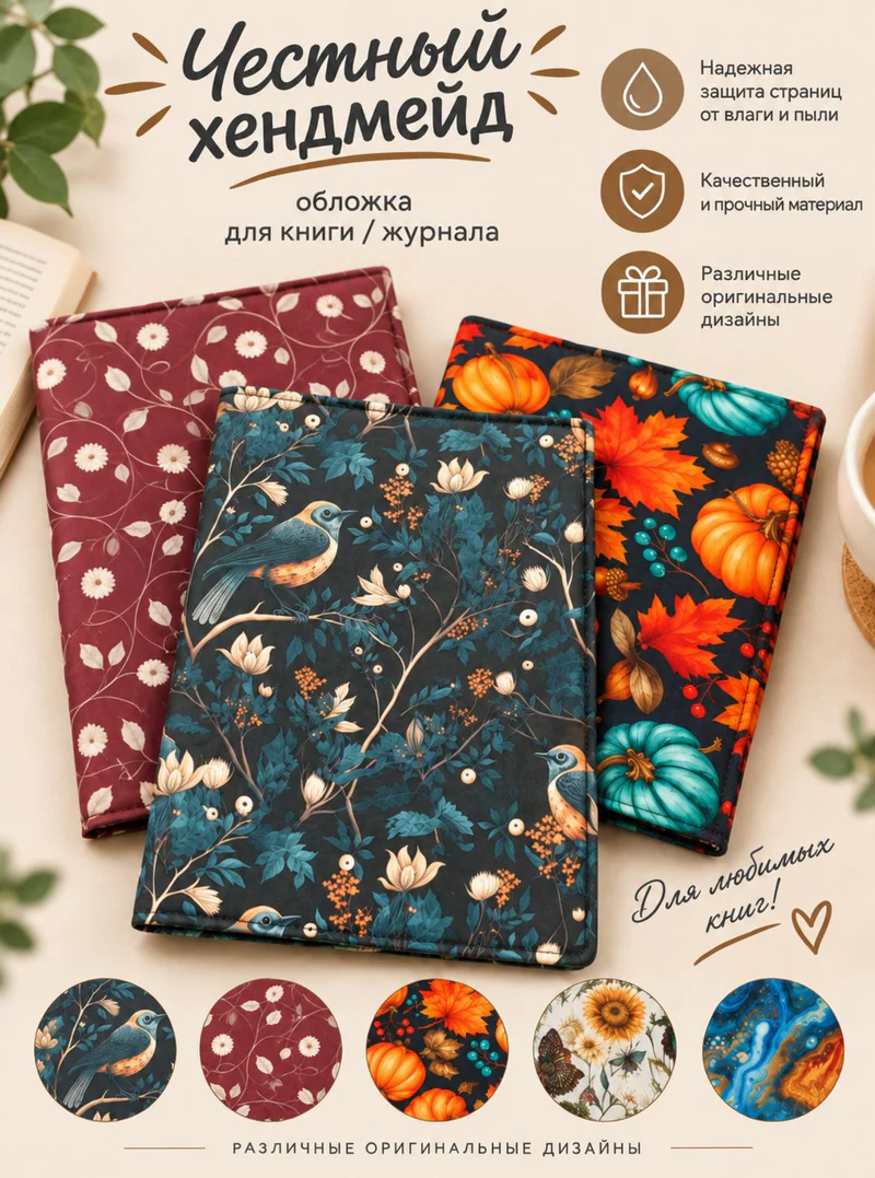 Тканевая обложка для книги A4 с принтом