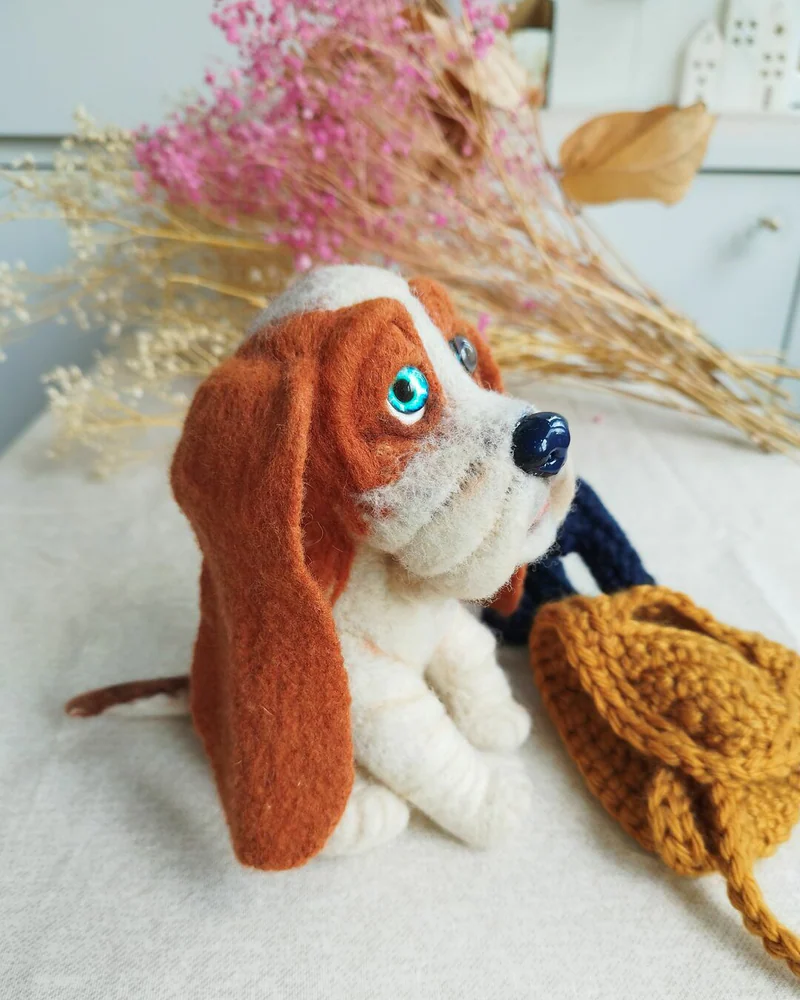 Бассет хаунд игрушка из шерсти, Войлочная игрушка собака