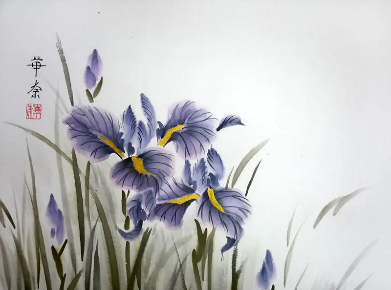 Картина Ирис японский, 50x40 весна лето фиолетовый синий