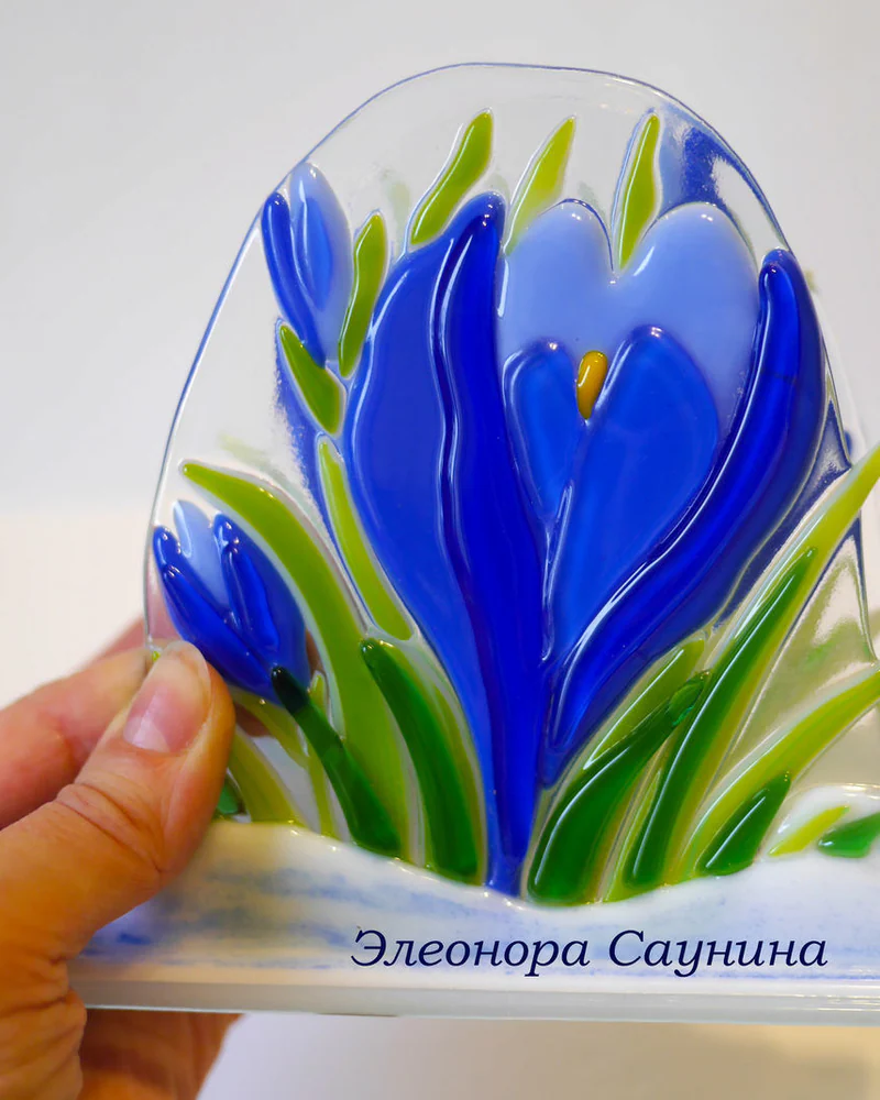 Салфетница стеклянная фьюзинг Крокусы