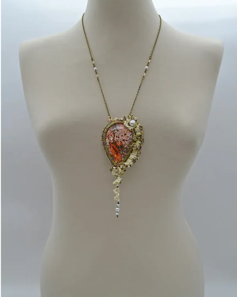 Кулон с океанической яшмой и Swarovski