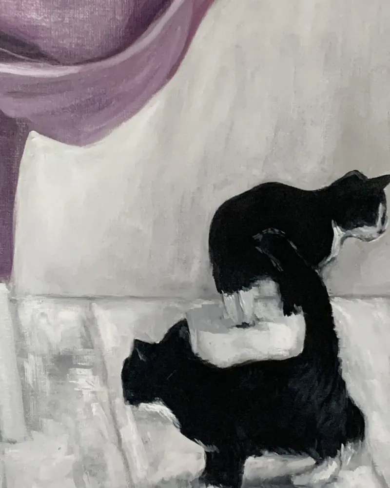 Девочка с котятами. Картина маслом 80×100 см — 80×100 см
