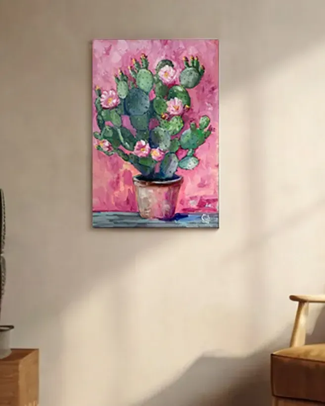 Кактус с цветами. Картина маслом 40×60 см — 40×60 см