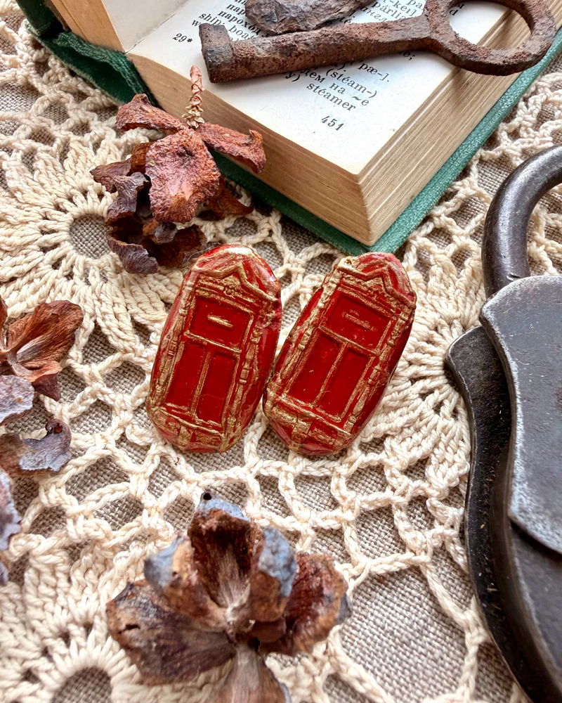 Серьги «Окошки» красные