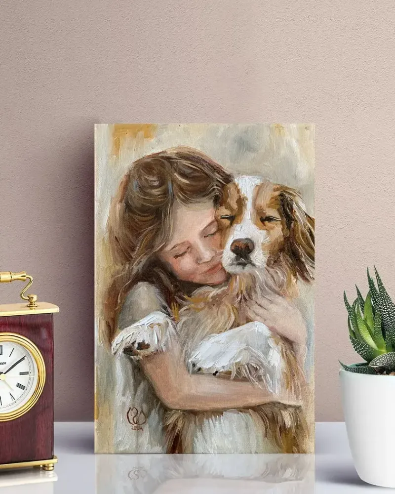 Девочка с собакой. Картина маслом 20×30 см — 20×30 см