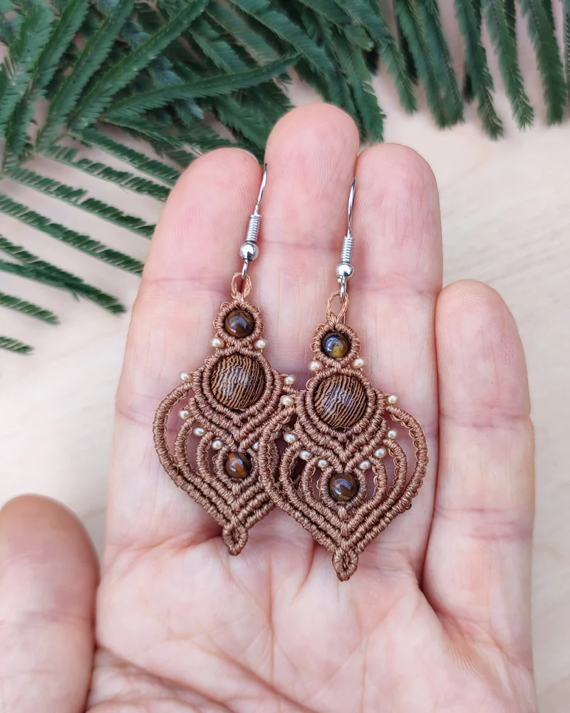 Серьги макраме «Агния» — Коричневые с венге