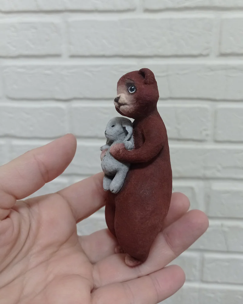 Мишка с зайкой (коричневый)