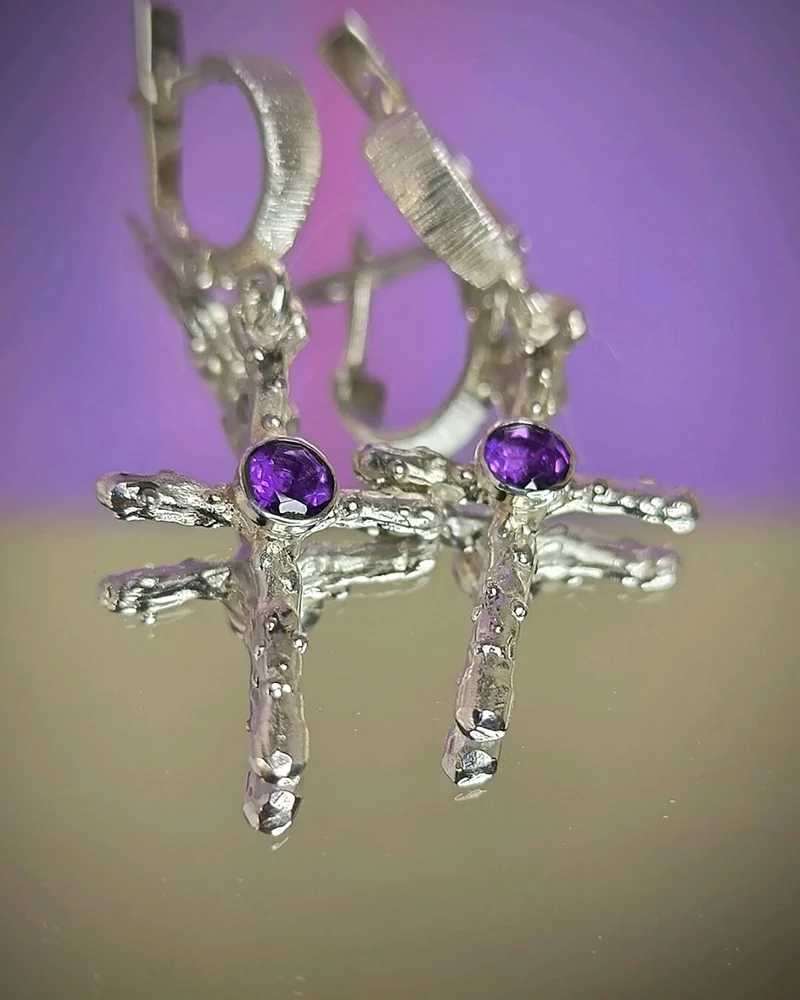 Серьги- кресты с аметистами