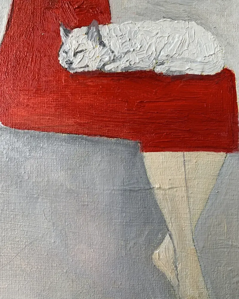 Девушка и кот. Картина маслом 15×25,5 см — 15×25,5 см