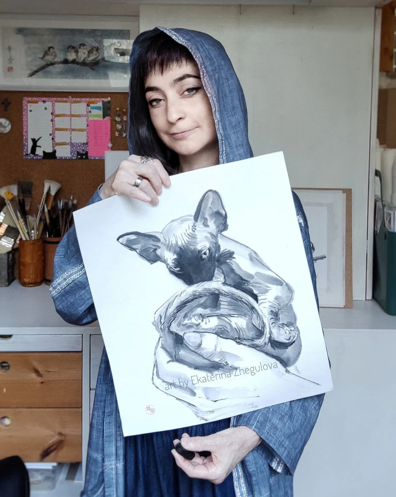 Картина сфинкс Инопланетянин 35x40 портрет кот кошка лофт