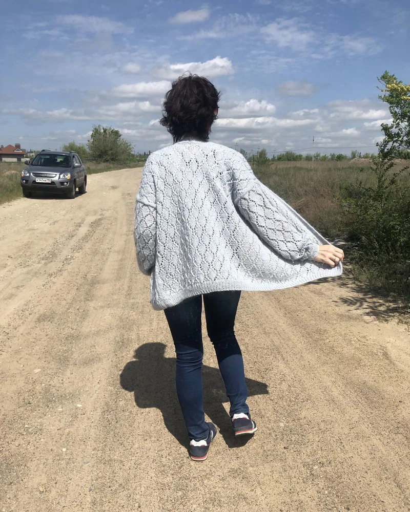 Серый Ажурный кардиган — Серый кардиган