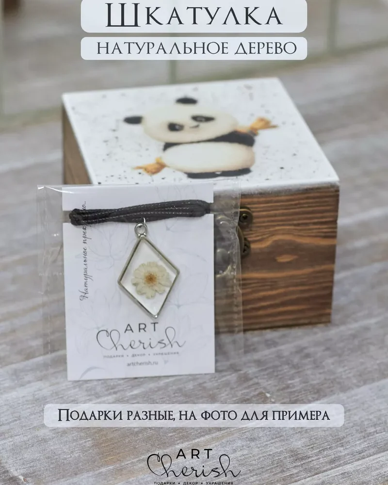 Шкатулка деревянная с рисунком, 10 × 10 × 6 см — Панда 03