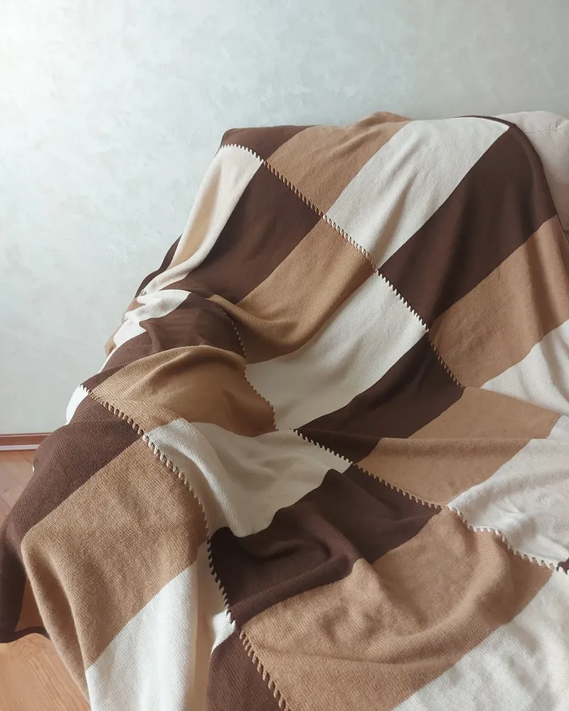 Плед из мериноса с кашемиром вязаный — Шоколадно-бежевый