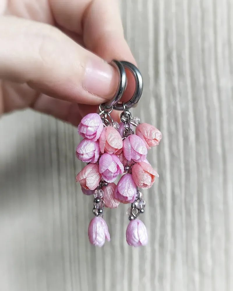 Серьги с тюльпанами — Розовый