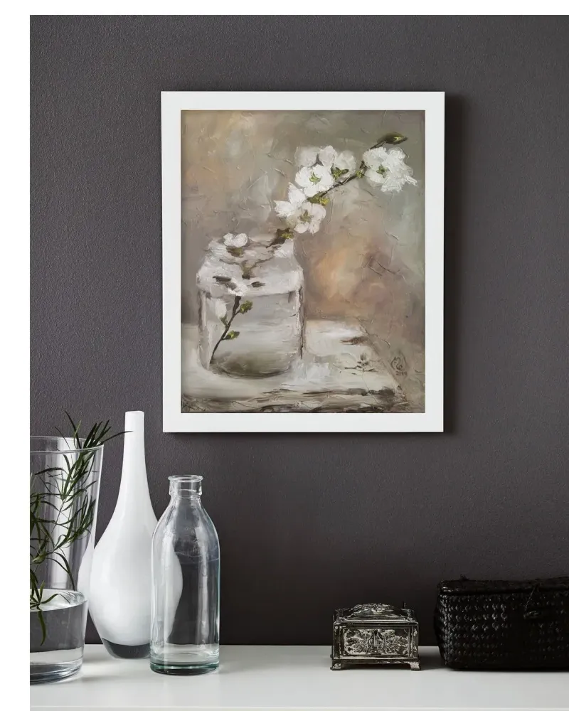 Ветка жасмина в вазе. Картина маслом 20×30 см — 20×30 см