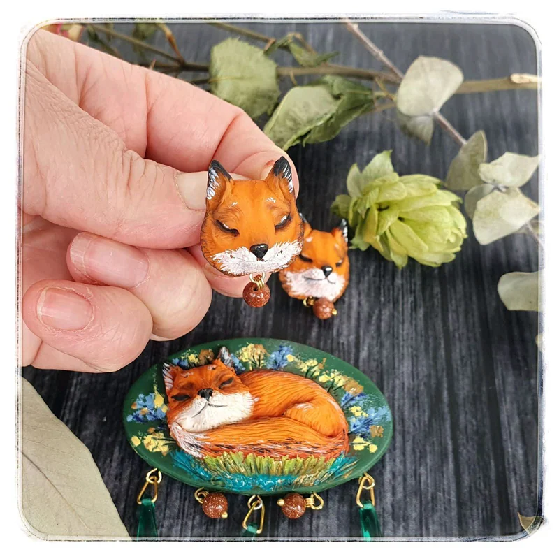 Серьги пуссеты лисички