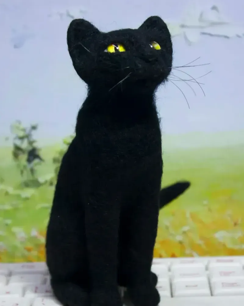 Чёрная кошка, игрушка из шерсти — Основной