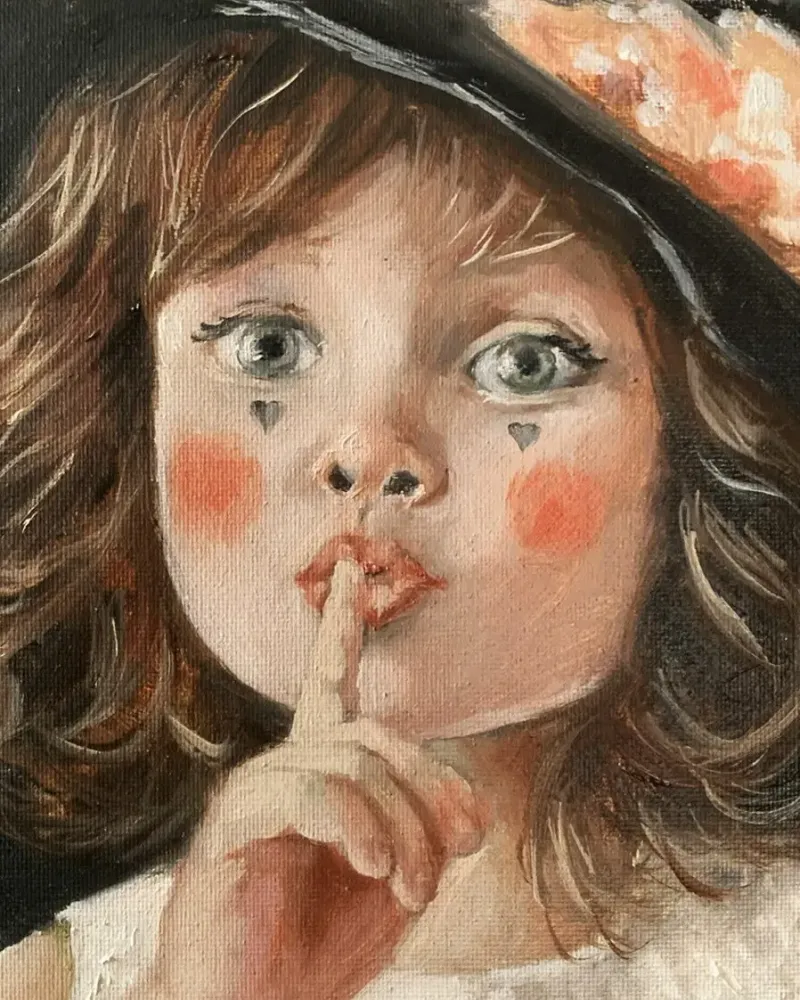 Маленькая клоунесса. Картина маслом 20×20 см — 20×20 см