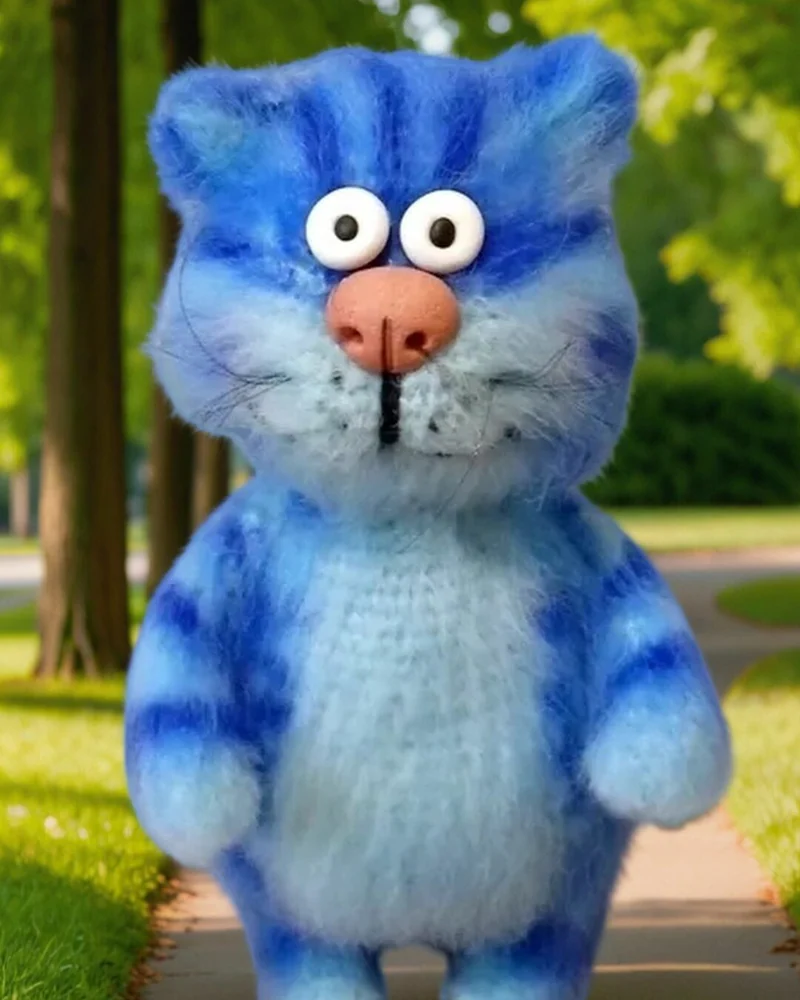 Вязаная игрушка, синий кот счастья