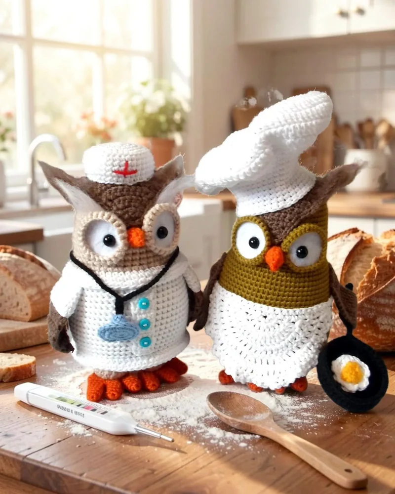 Сова повар и сова доктор, интерьерные игрушки ручной работы, 2 шт,14+