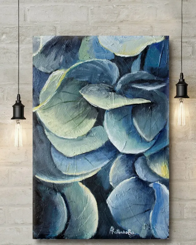 Картина маслом «Голубая гортензия» — Масло, 20×30 см