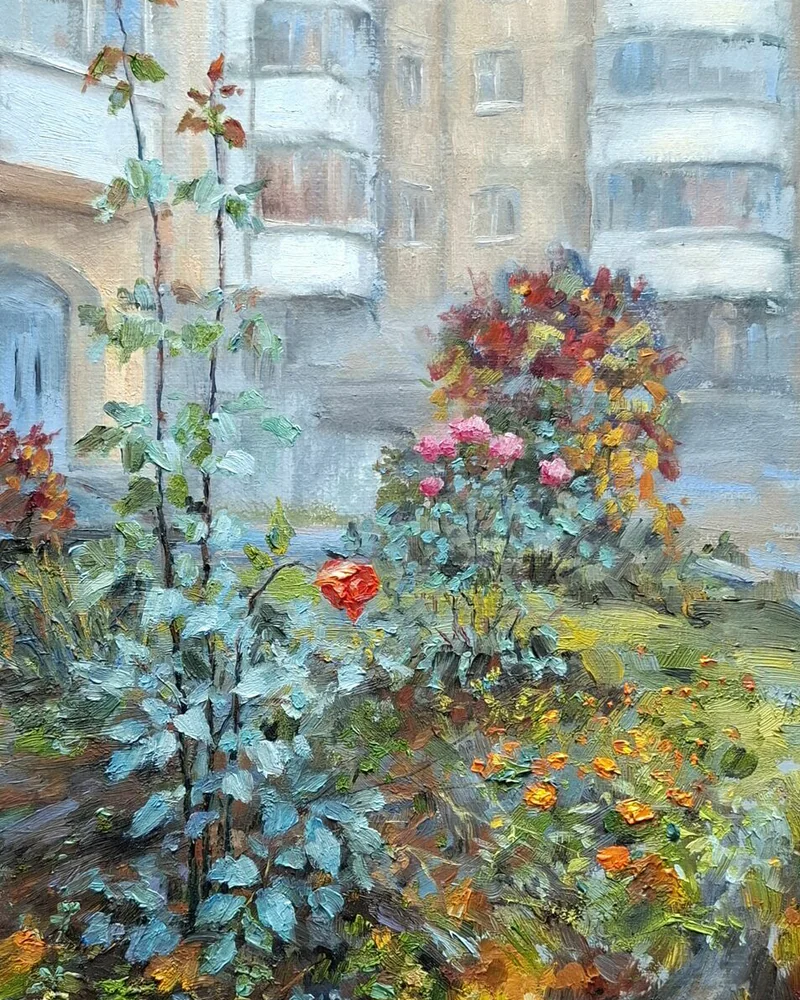 Октябрьская роза. Картина маслом