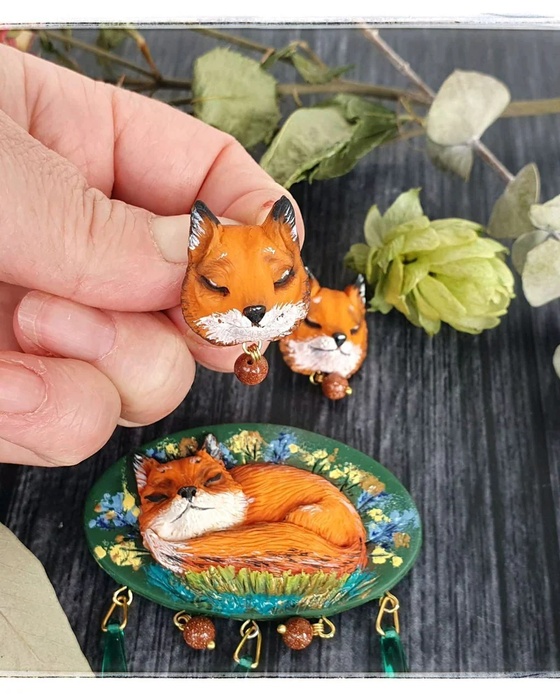 Серьги пуссеты лисички