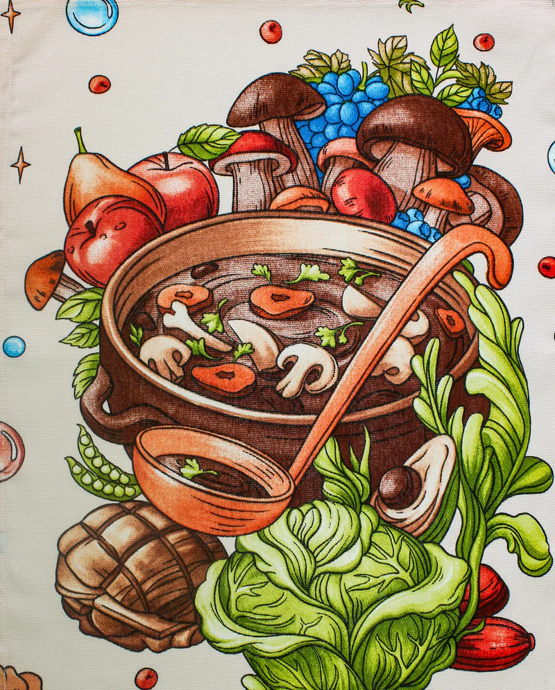 Комплект кухонных полотенец Вкусное лето хлопок рогожка Набор 3 штуки