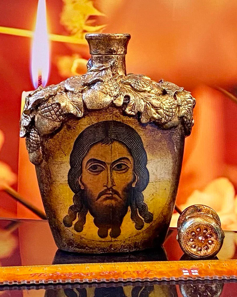 Бутыль/сосуд для святой воды с иконой "Спас Нерукотворный"