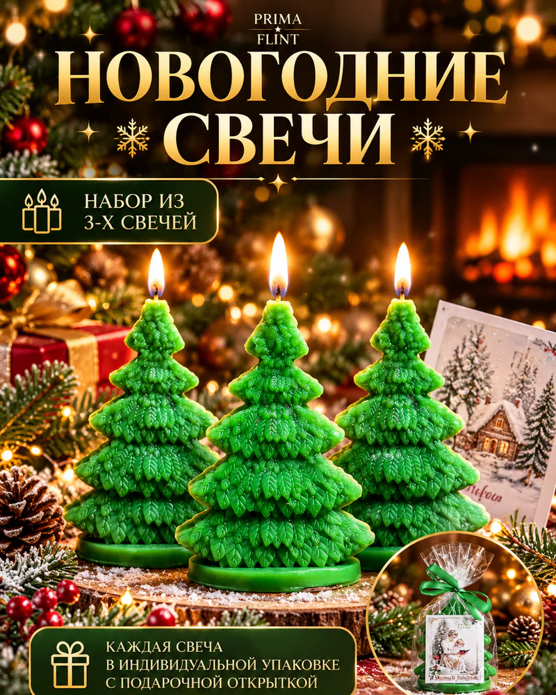 Свечи — Елочка с открыткой