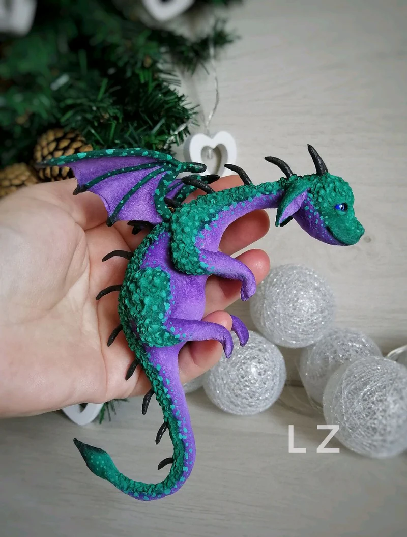 Дракон, ватная ёлочная игрушка